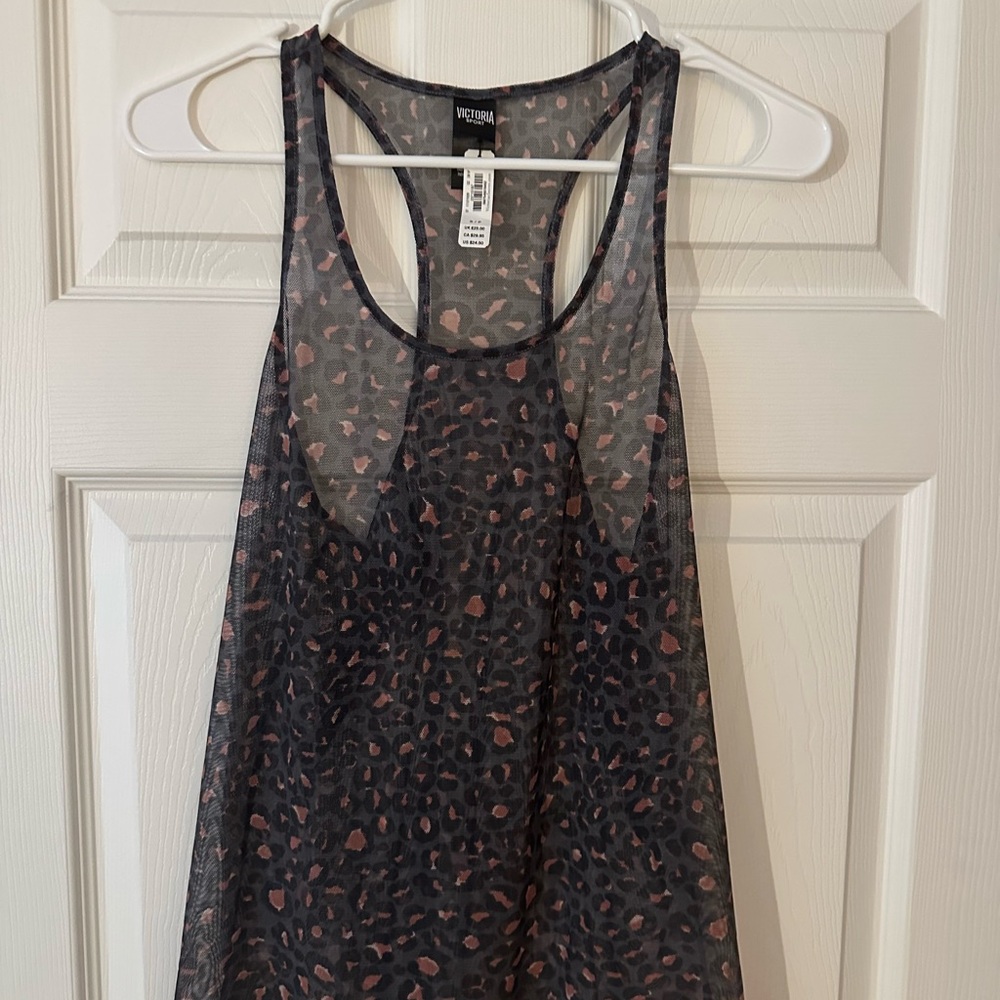 Victoria’s Secret Athletic Black and Pink Patterned mesh Tank Top.